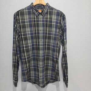 Hugo Boss Slim Fit Plaid Button-Down Shirt Size L Green Multi.